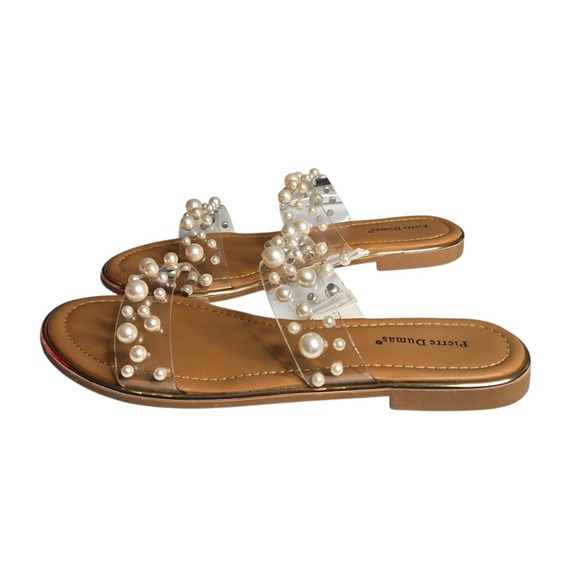 Pierre Dumas Pearl Embellished Lucite Slide Sandals Women's Size 8.5 - Picture 2 of 15